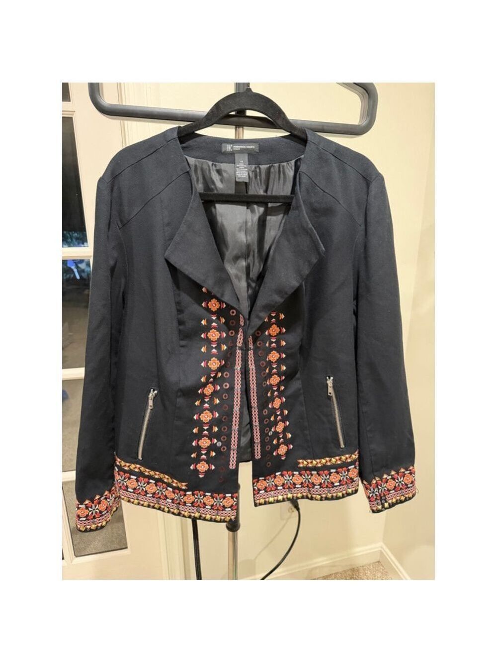 INC INTERNATIONAL CONCEPTS Black Aztec Embroidered Blazer - Sz 1X
